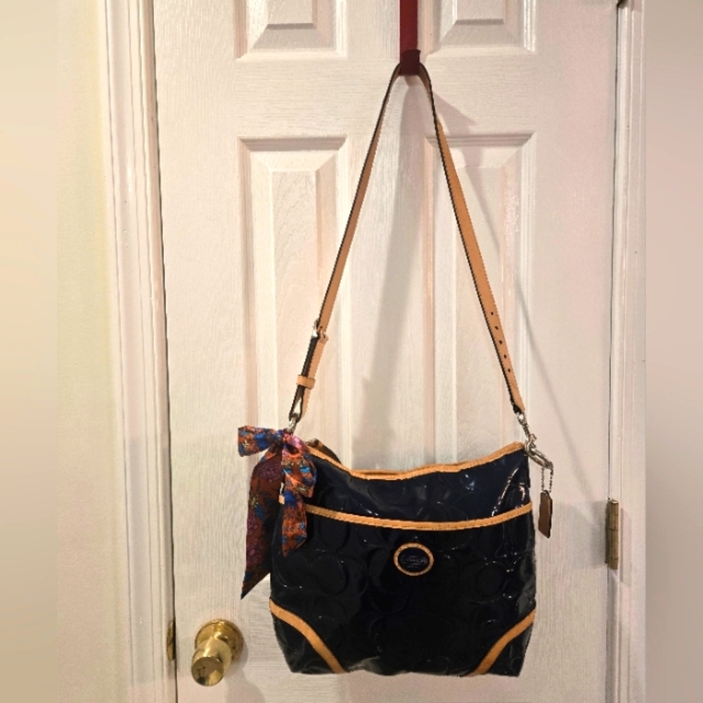Coach Navy Patent Leather Purse Adjustable Strap